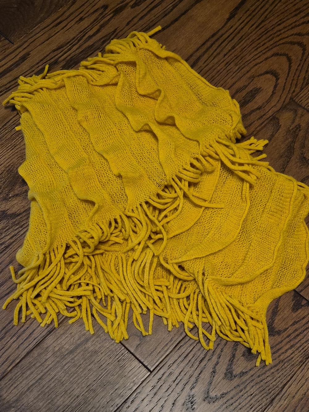 Mustard Yellow Knit Fringe Infinity Scarf